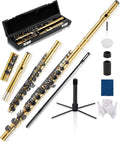 AKLOT Closed-Hole Concert C Flute - Gold Finish, 16 Keys