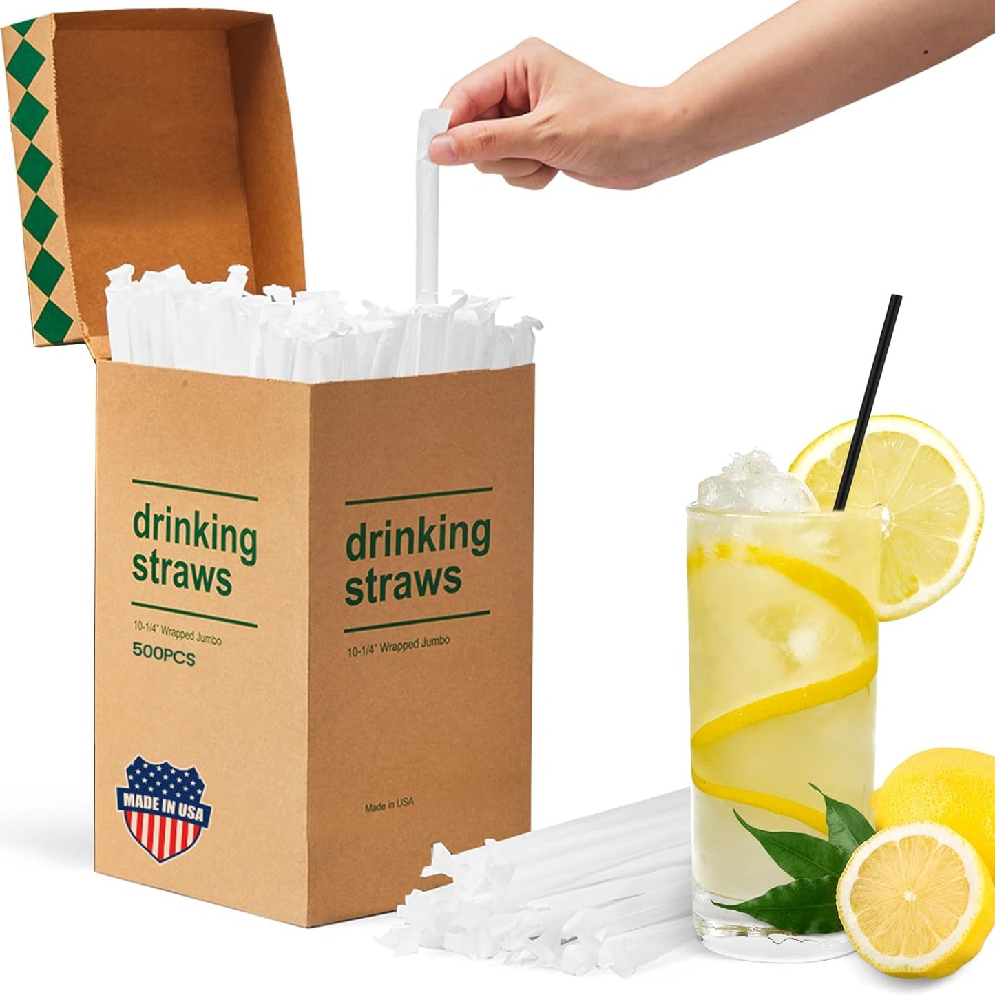 Disposable Drinking Straws - 2000 Count, 10.25in Long, Black