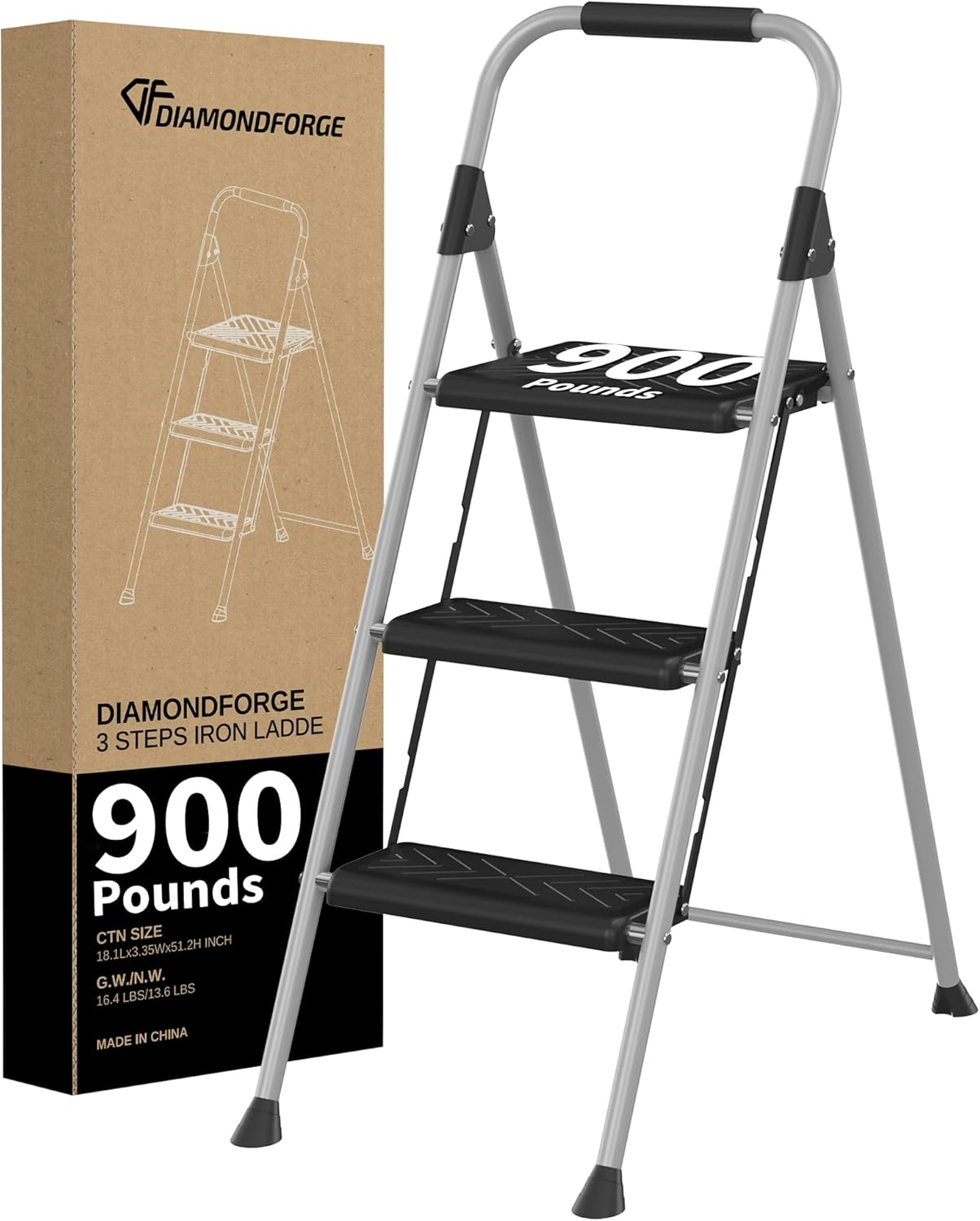 3 Step Ladder with Anti-Slip Wide Pedal for Home and Office