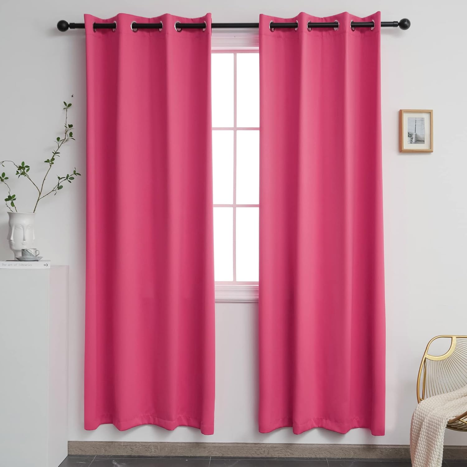 YGO Hot Pink Blackout Curtains for Bedroom Room Darkening Set