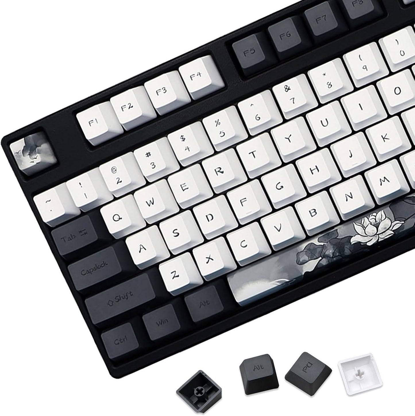 JSJT Ink Lotus Keycaps for Mechanical Gaming Keyboards - 140 Keys
