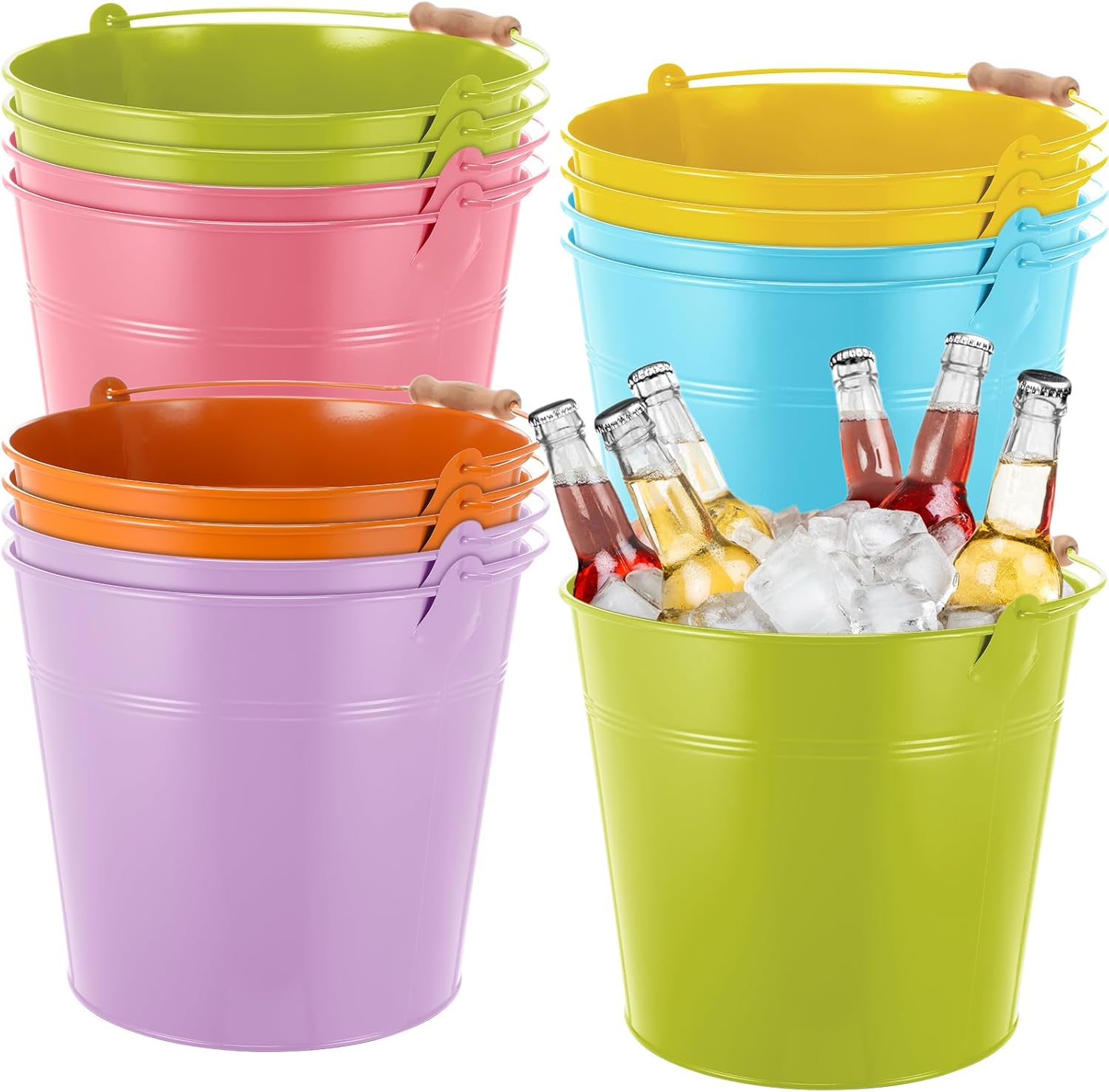 12 Pcs Large Galvanized Metal Buckets for Parties and Decor
