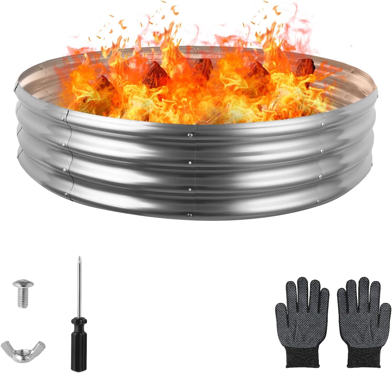 48 Inch Round Galvanized Fire Pit Ring for Outdoor Use