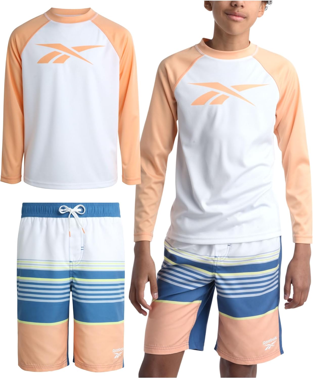 Reebok Boys' Rashguard Set - Quick Dry Swim Shirt & Suit