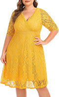 Plus Size Wedding Guest Cocktail Party Lace Wrap V Neck Dress