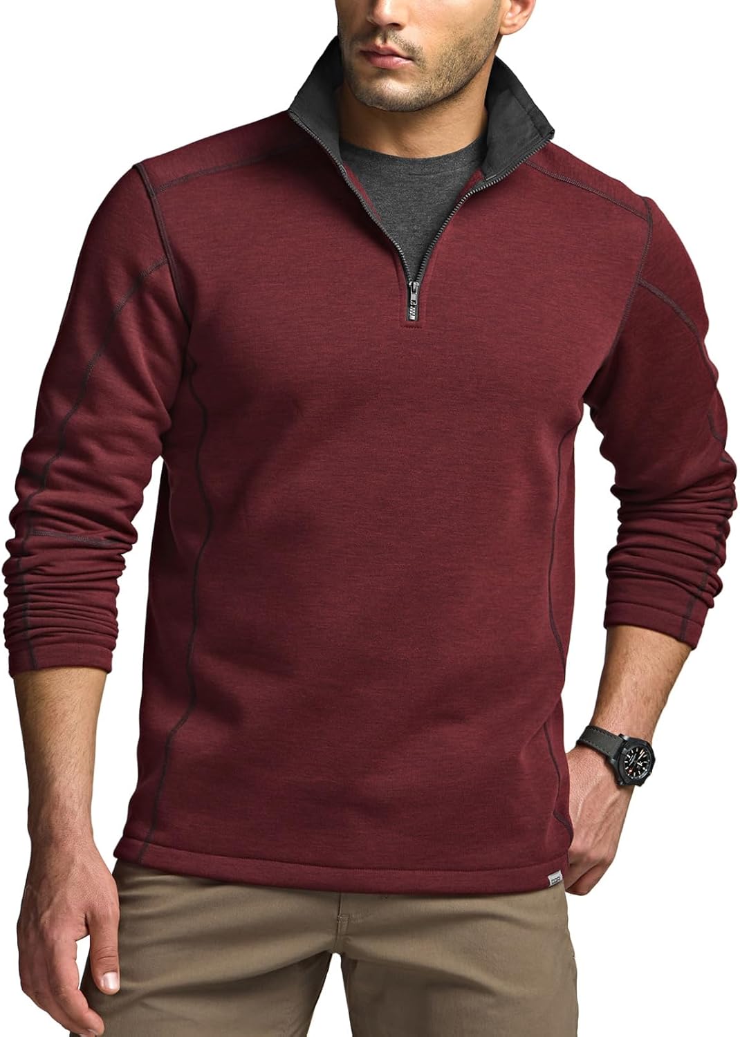 CQR Men's Thermal Fleece Quarter Zip Sweater for Outdoor Use