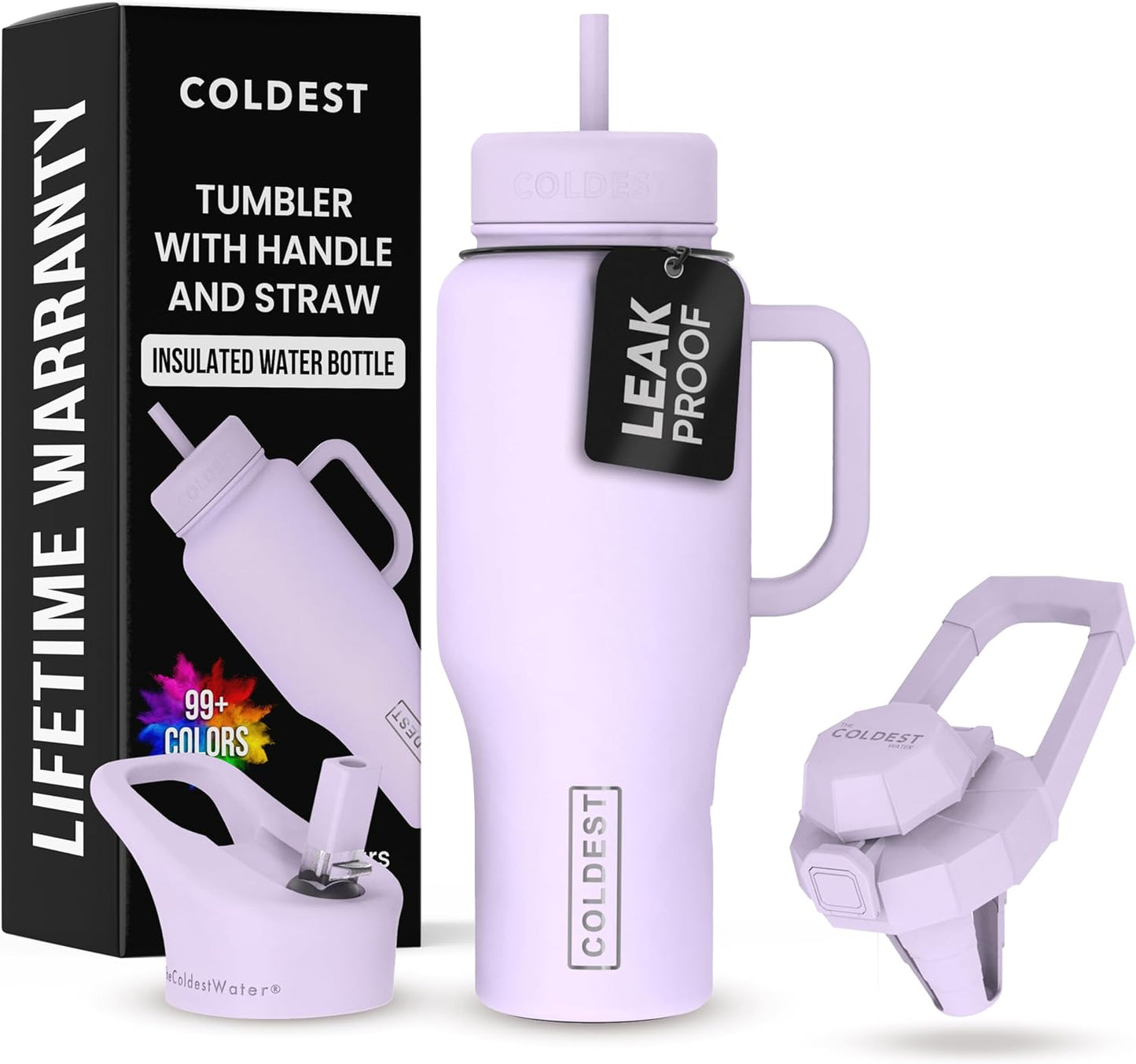 Coldest Tumbler with Handle and Straw - 36 oz Leak Proof Design