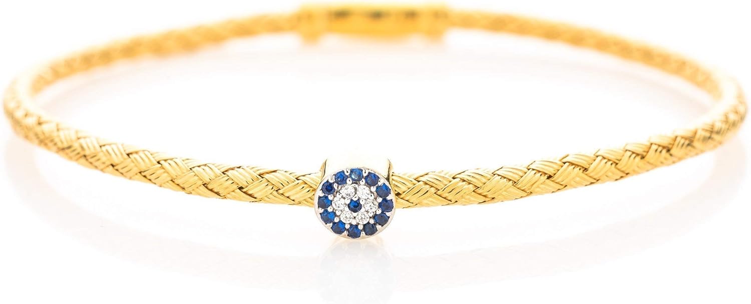 Evil Eye Sterling Silver Bangle Bracelet for Women - Luxurious Design