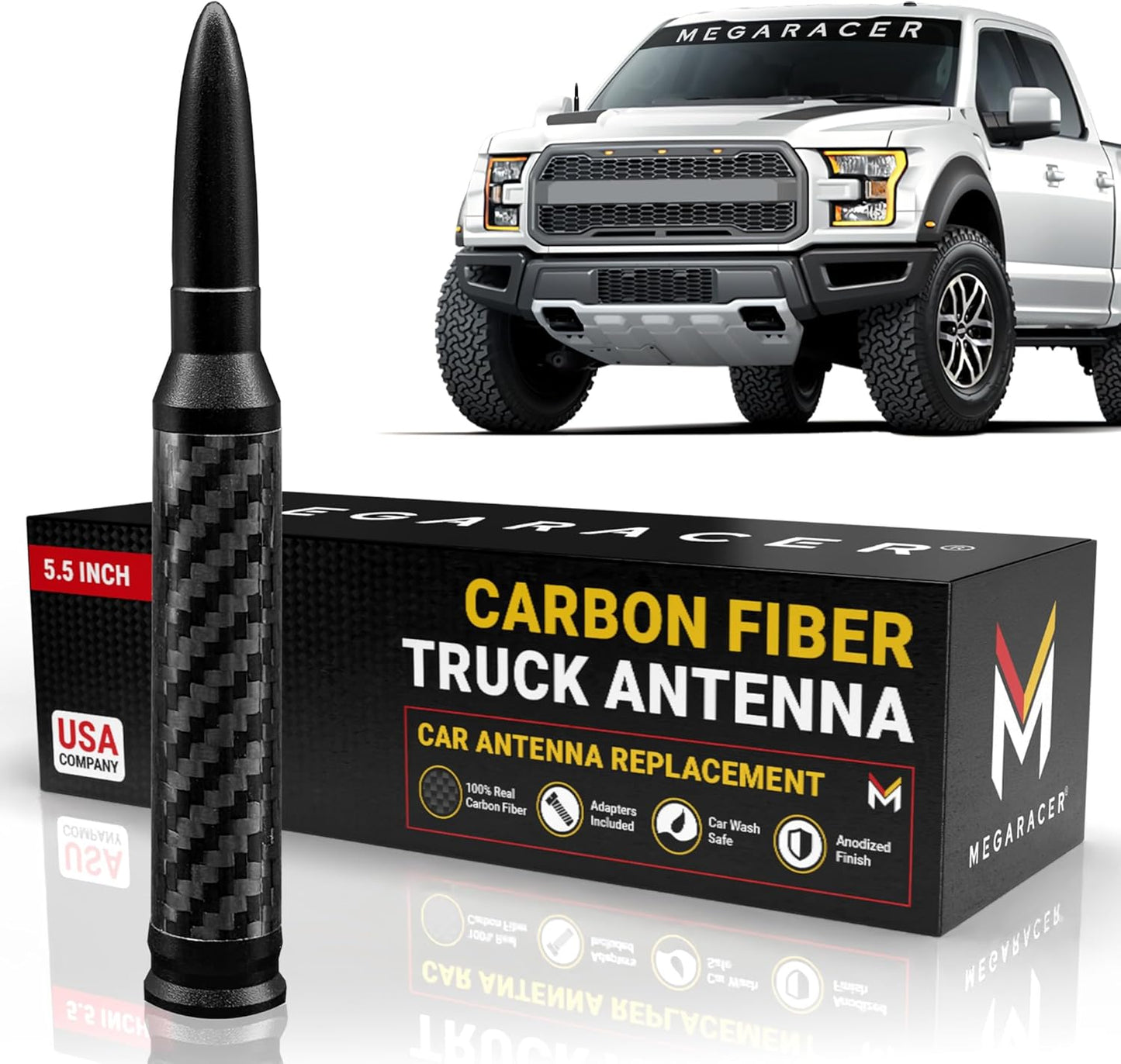 Carbon Fiber 50 Cal Bullet Antenna for Trucks and SUVs
