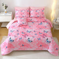 Butterfly Comforter Set Full with Pink 3D Flower Print - All Season