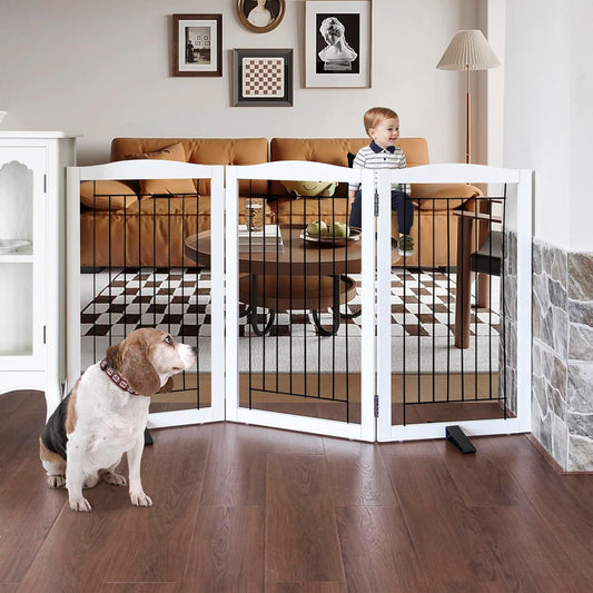 ZJSF Freestanding Dog Fence Indoor - Foldable Pet Gate for Home