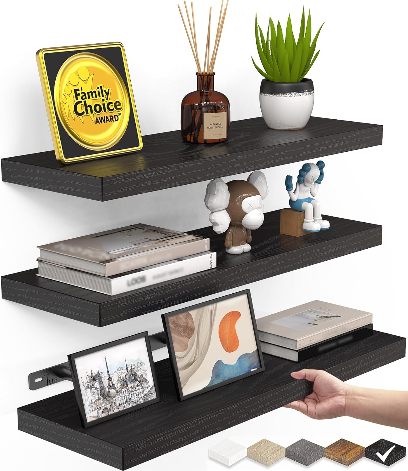 BAYKA Floating Shelves for Wall - Rustic Wood Shelves Set of 3