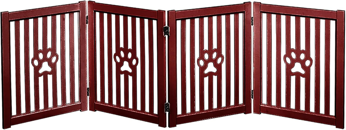 4 Panel Dog Gate - Mahogany Wooden Freestanding Pet Gate
