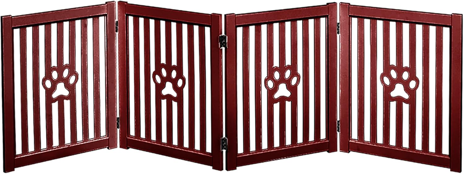 4 Panel Dog Gate - Mahogany Wooden Freestanding Pet Gate