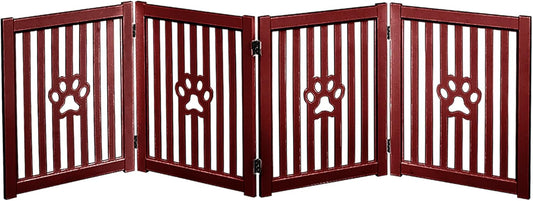 4 Panel Dog Gate - Mahogany Wooden Freestanding Pet Gate