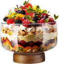 123oz Large Glass Trifle Bowl with Acacia Wood Stand - Elegant Display