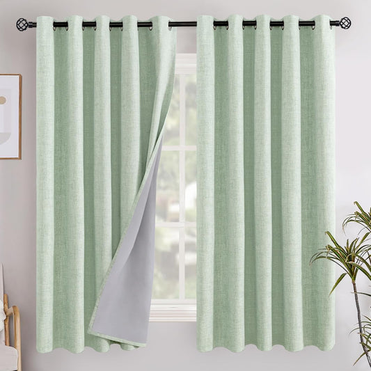Sage Green Linen Blackout Curtains for Bedroom and Living Room