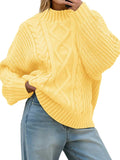 Womens Oversized Cable Knit Button Up Turtleneck Sweater - Cozy Fit