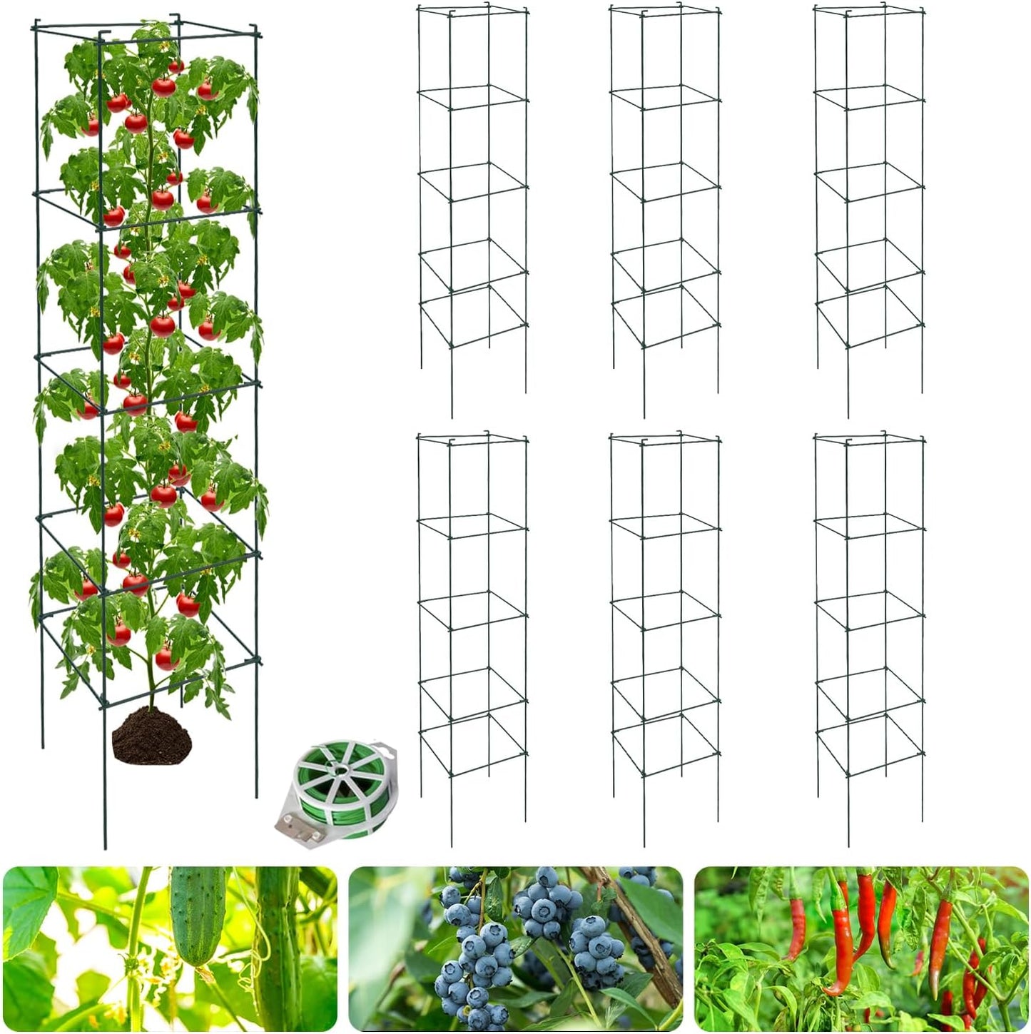 6 Packs Tomato Cages for Garden Support, Versatile Plant Trellis