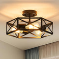 Modern Farmhouse Black Ceiling Light - Hexagonal 3-Light Semi Flush