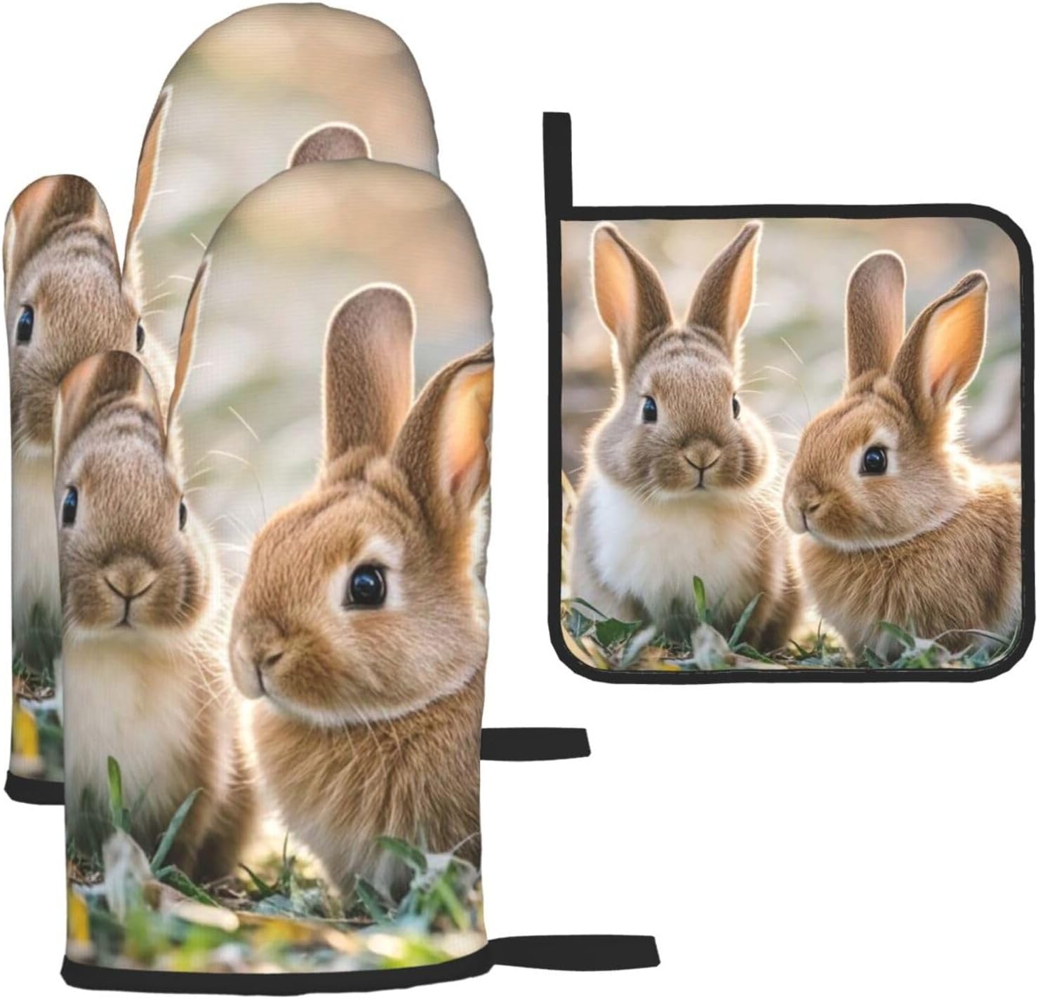 Cute Rabbit Oven Mitt Set - Heat Resistant & Non-Slip