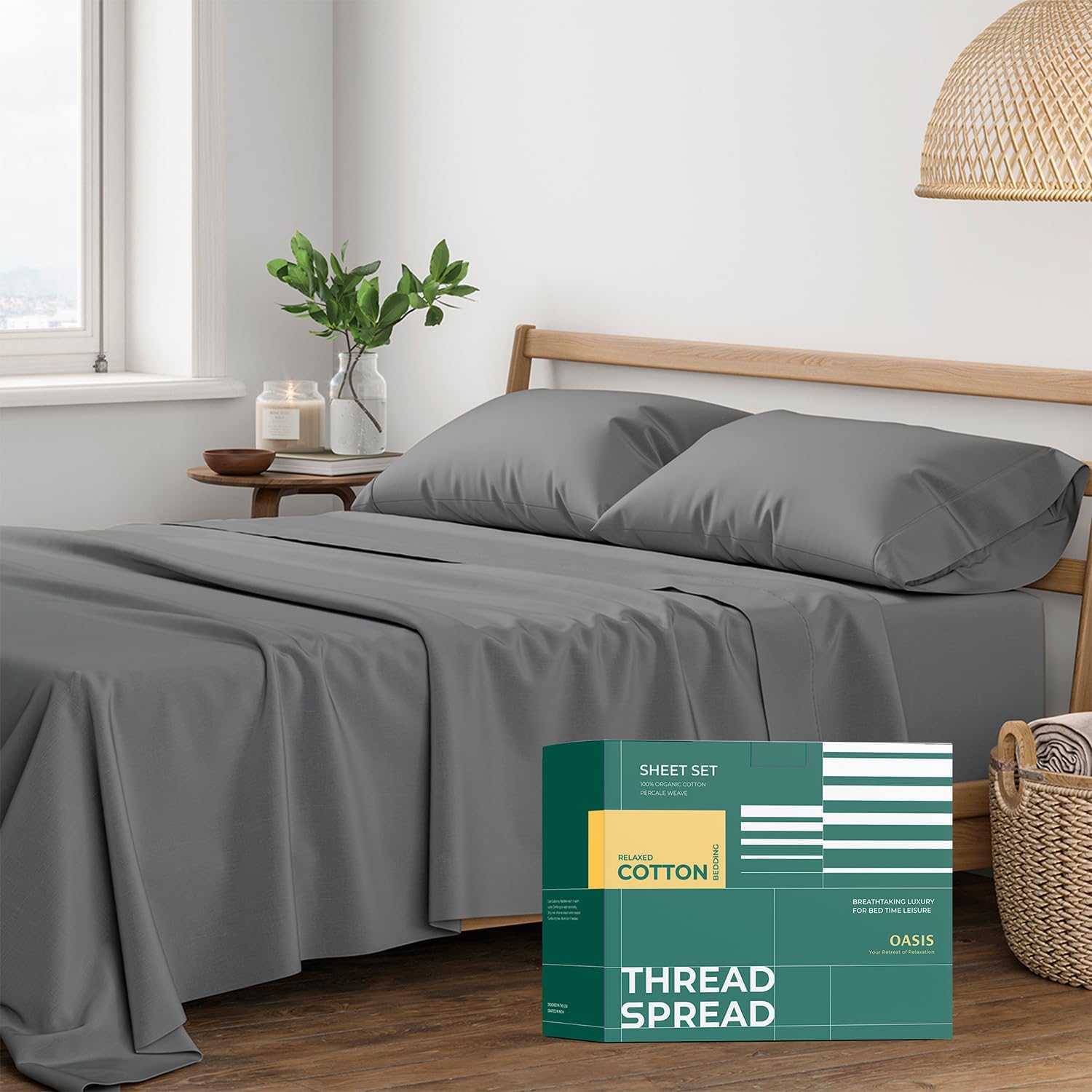 100% Organic Cotton Queen Size Sheets Set for Cool Comfort