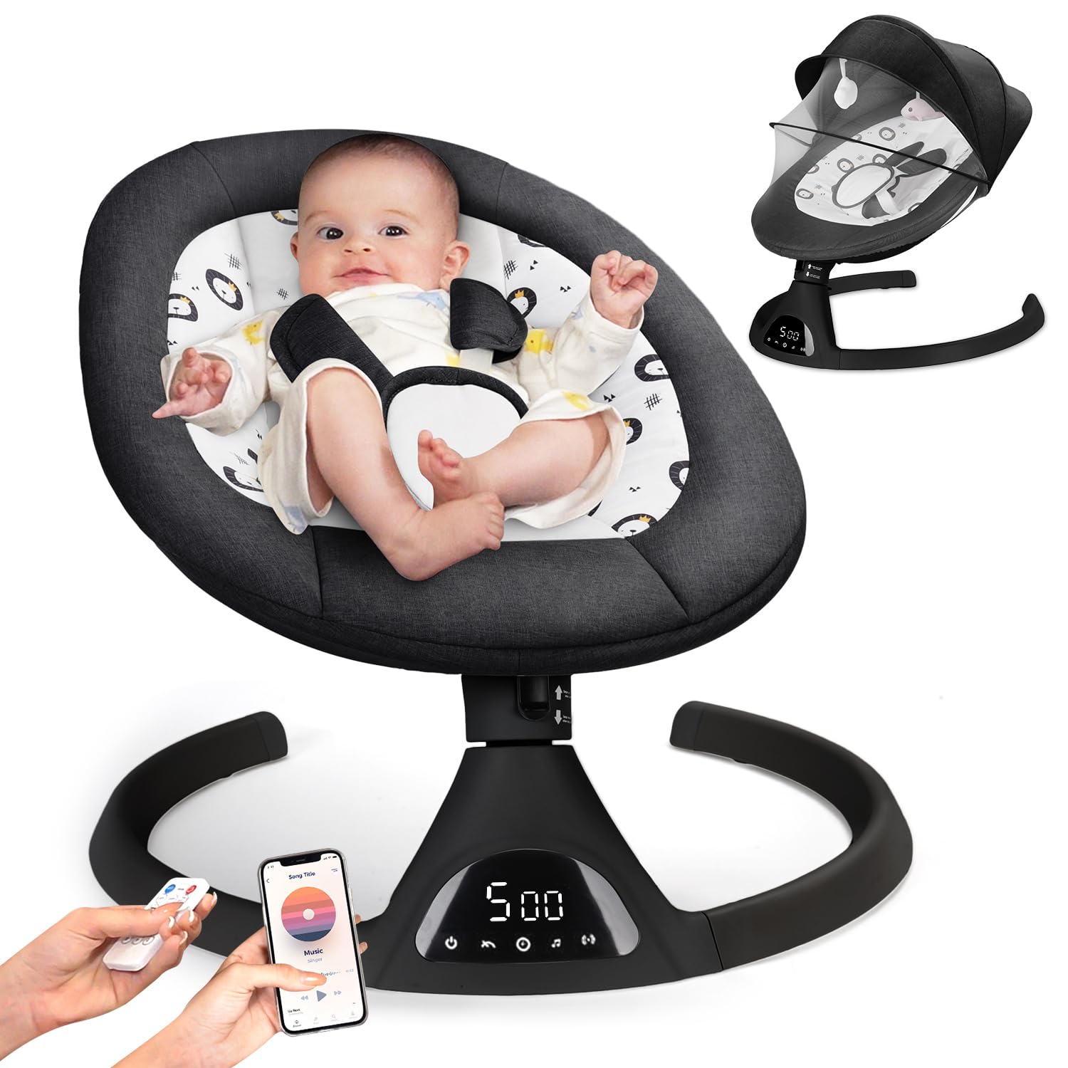 Electric Baby Swing with Remote Control and Bluetooth Features