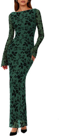 PRETTYGARDEN Women's Floral Bodycon Maxi Dress - Elegant Mesh Long