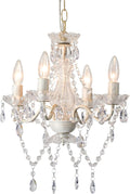 White and Gold Chandelier French Country Mini Acrylic Crystal 4-Light