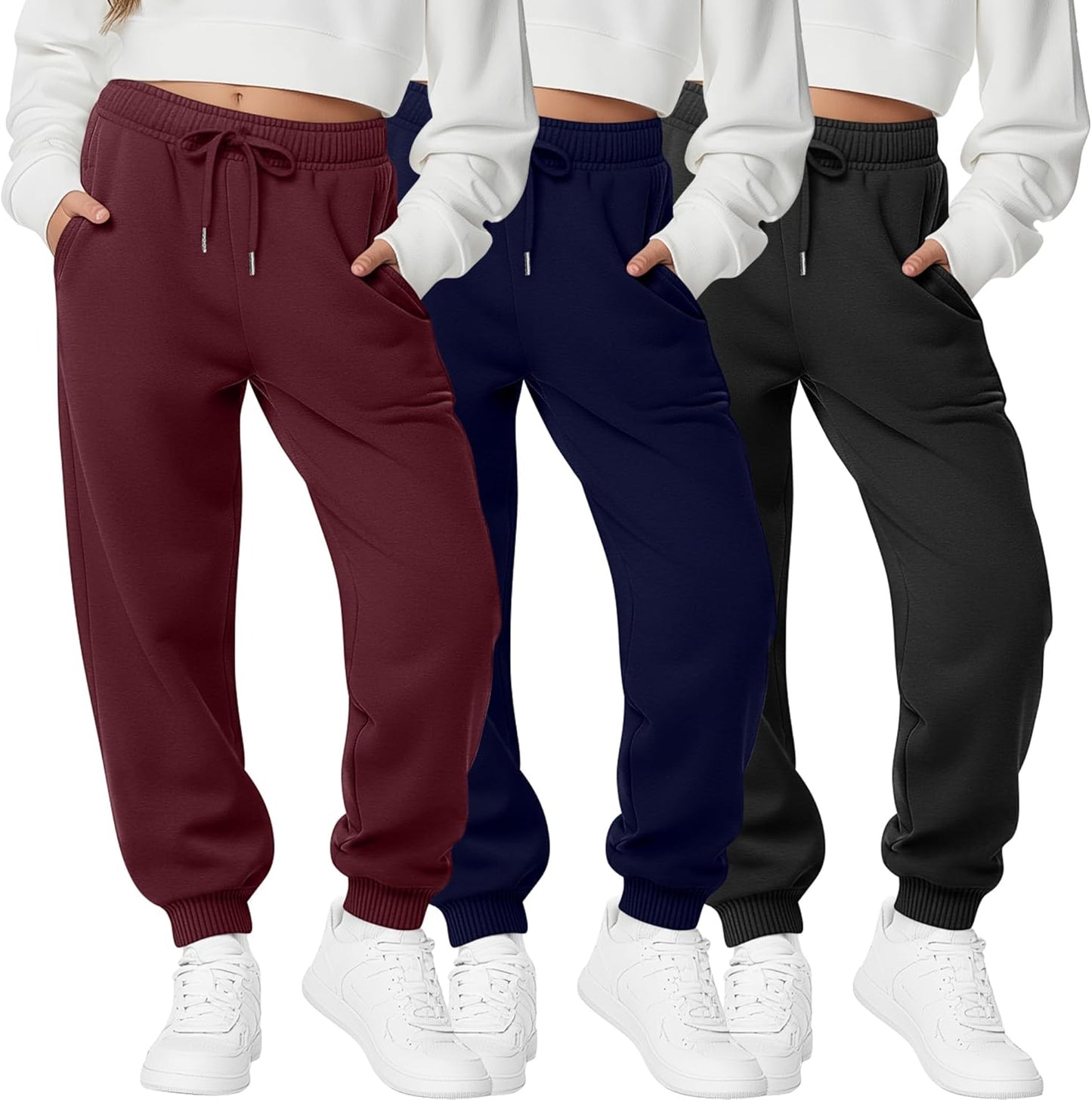 3 Pack Girls Sweatpants Joggers with Pockets for Kids Casual
