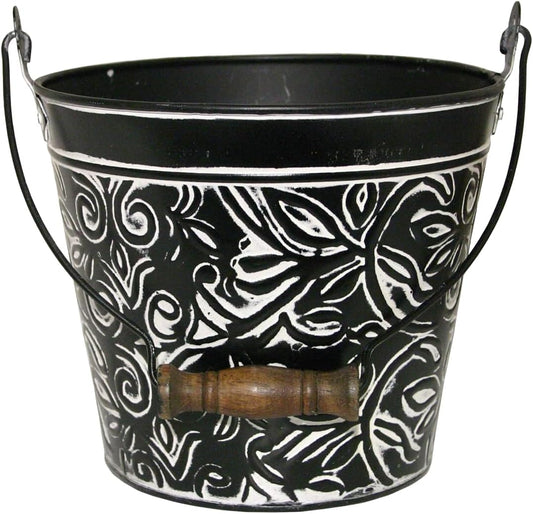 Vintage Floral Metal Planter with Handle for Indoor/Outdoor Use
