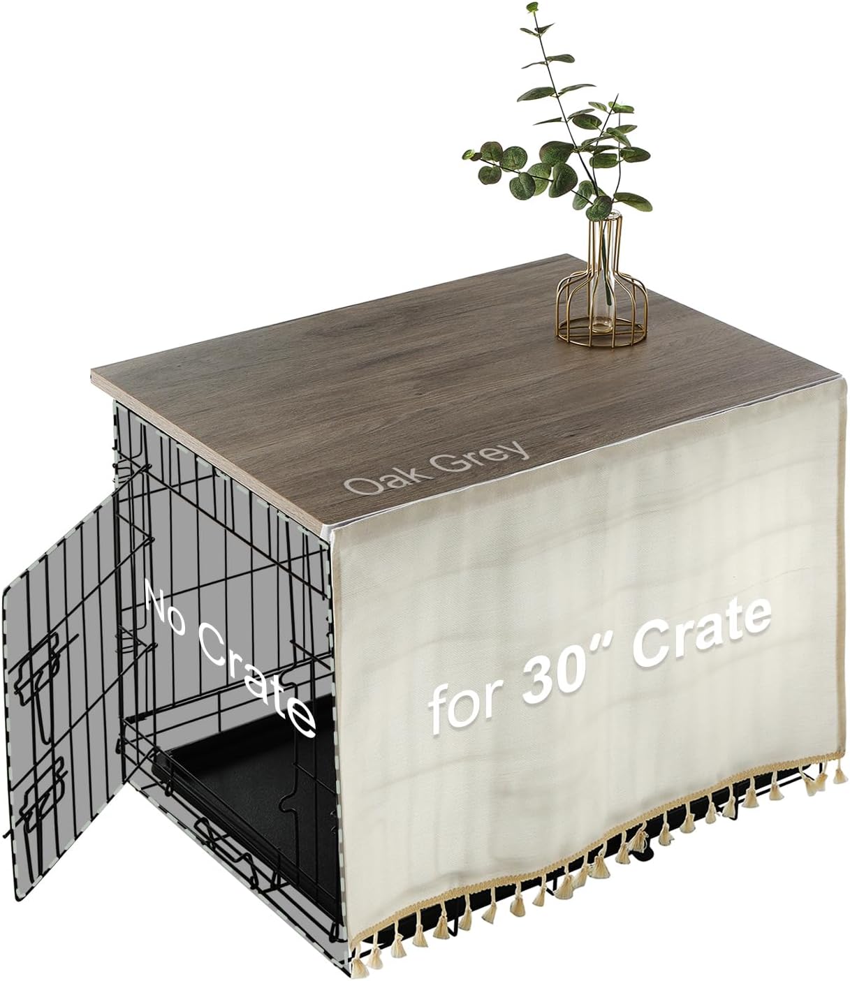 Dog Crate Topper Wood for 48 42 36 24 inch Cages with Curtain