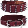 Genuine Leather Spike Dog Collar 2in Wide - Heavy Duty, Comfortable
