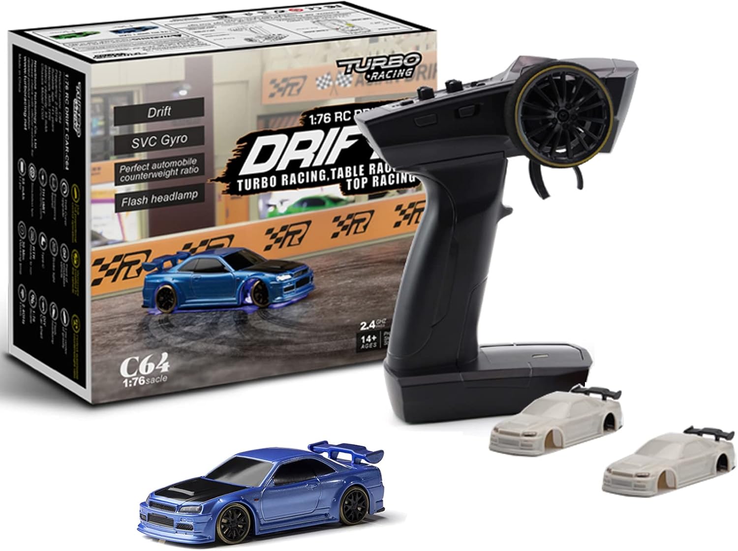 Turbo Racing 1:76 Scale Drift RC Car with Gyro Mini RTR