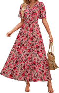 Floral Boho Maxi Dress - Flowy V Neck Summer Tiered