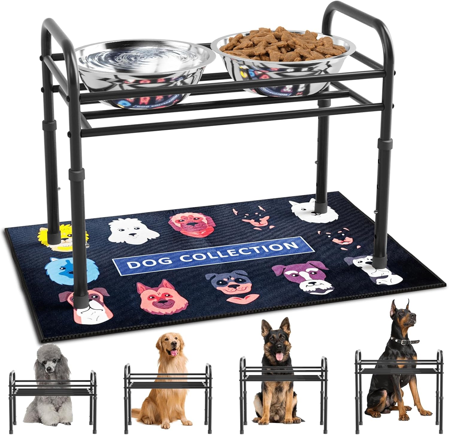 Elevated Dog Bowls for Large Dogs with Adjustable Height Stand