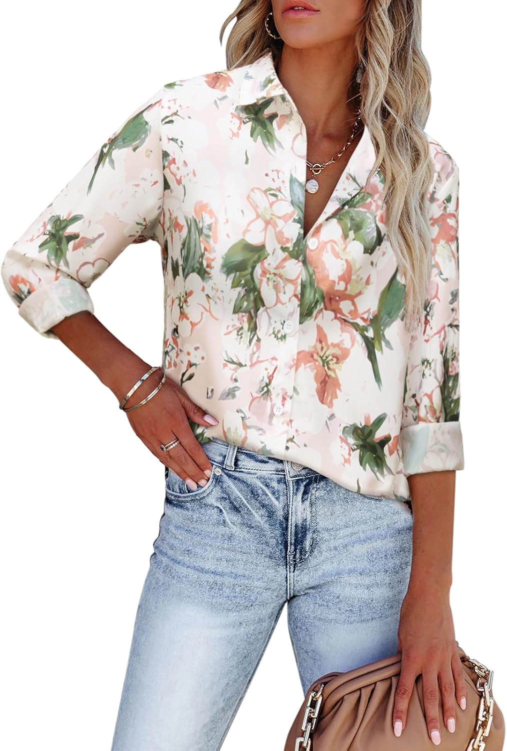 Trendy Floral Button Down Blouses for Women Dressy Casual Wear