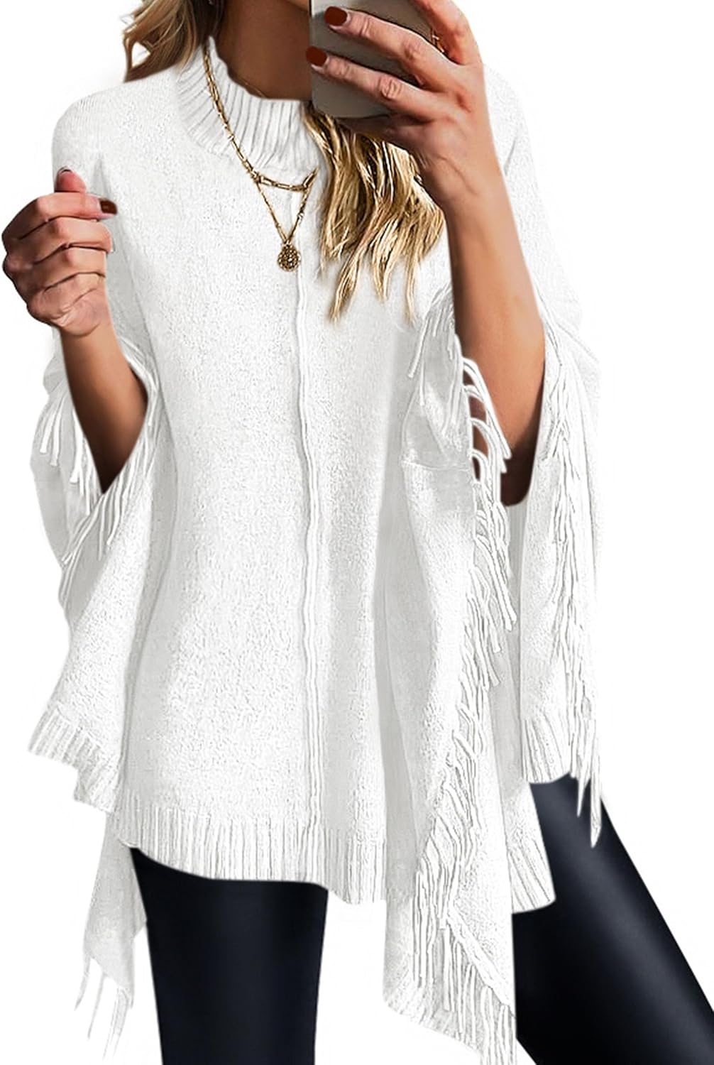 Trendy Chunky Knit Fringe Poncho Sweater for Women 2025