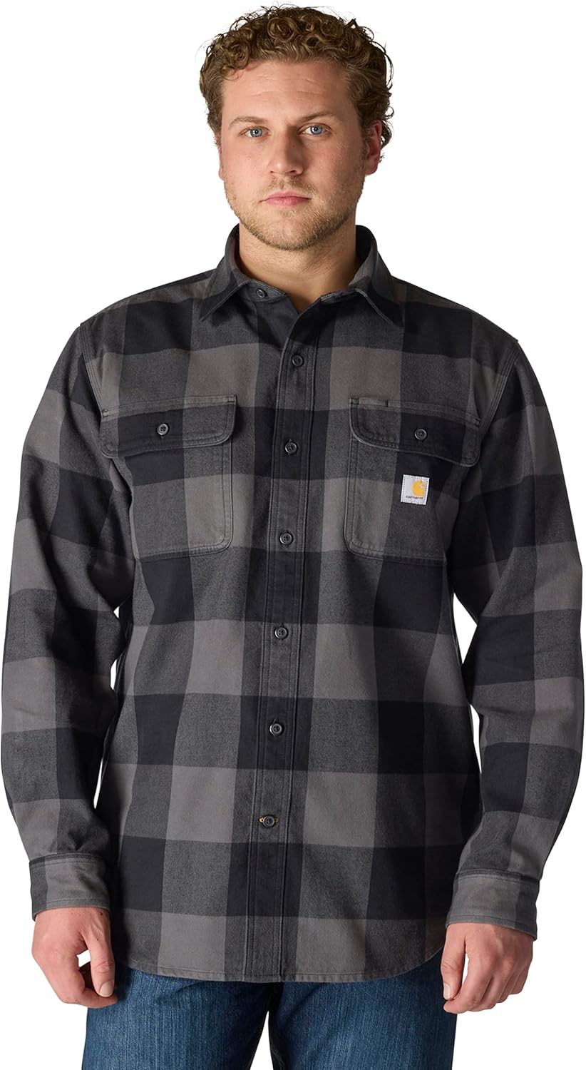 Carhartt Mens Loose Fit Heavyweight Flannel Shirt for Comfort