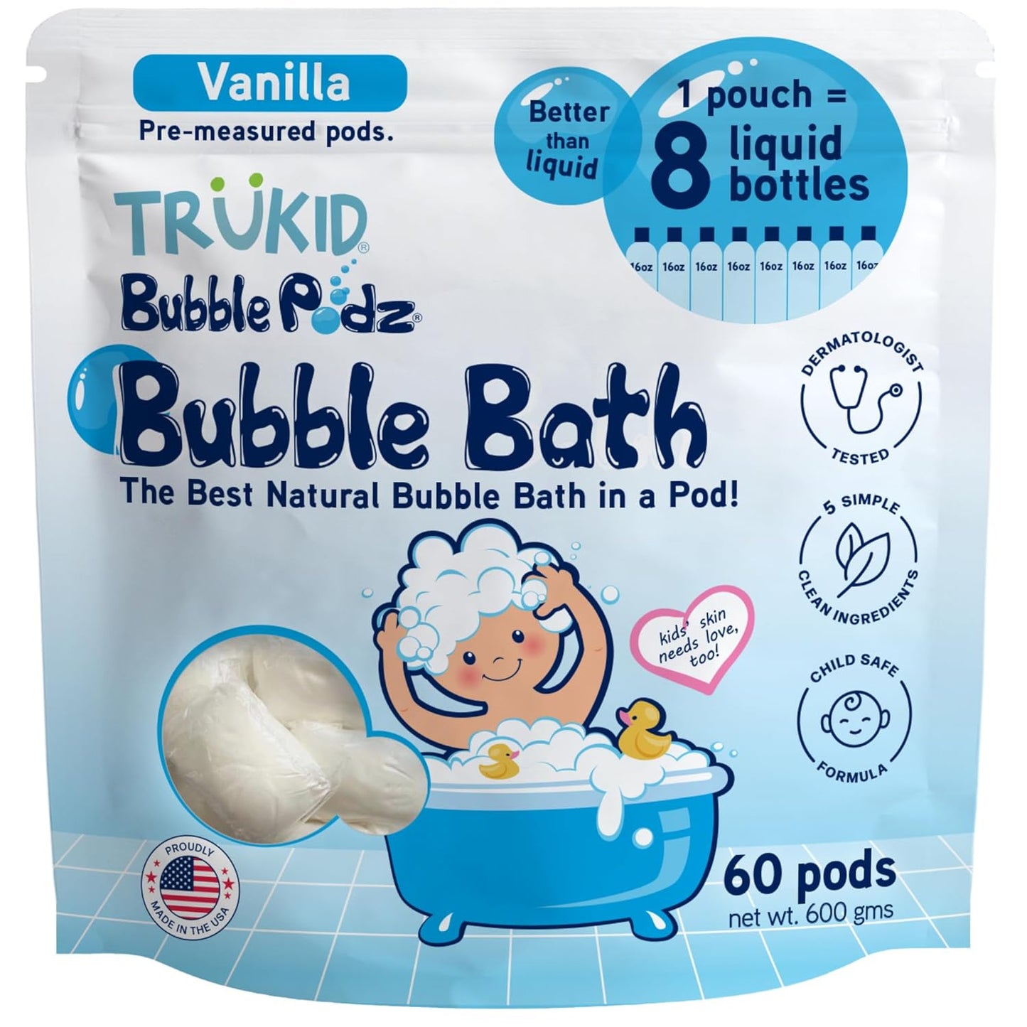 TruKid Bubble Podz Bubble Bath for Kids, Gentle & Fun Bathing