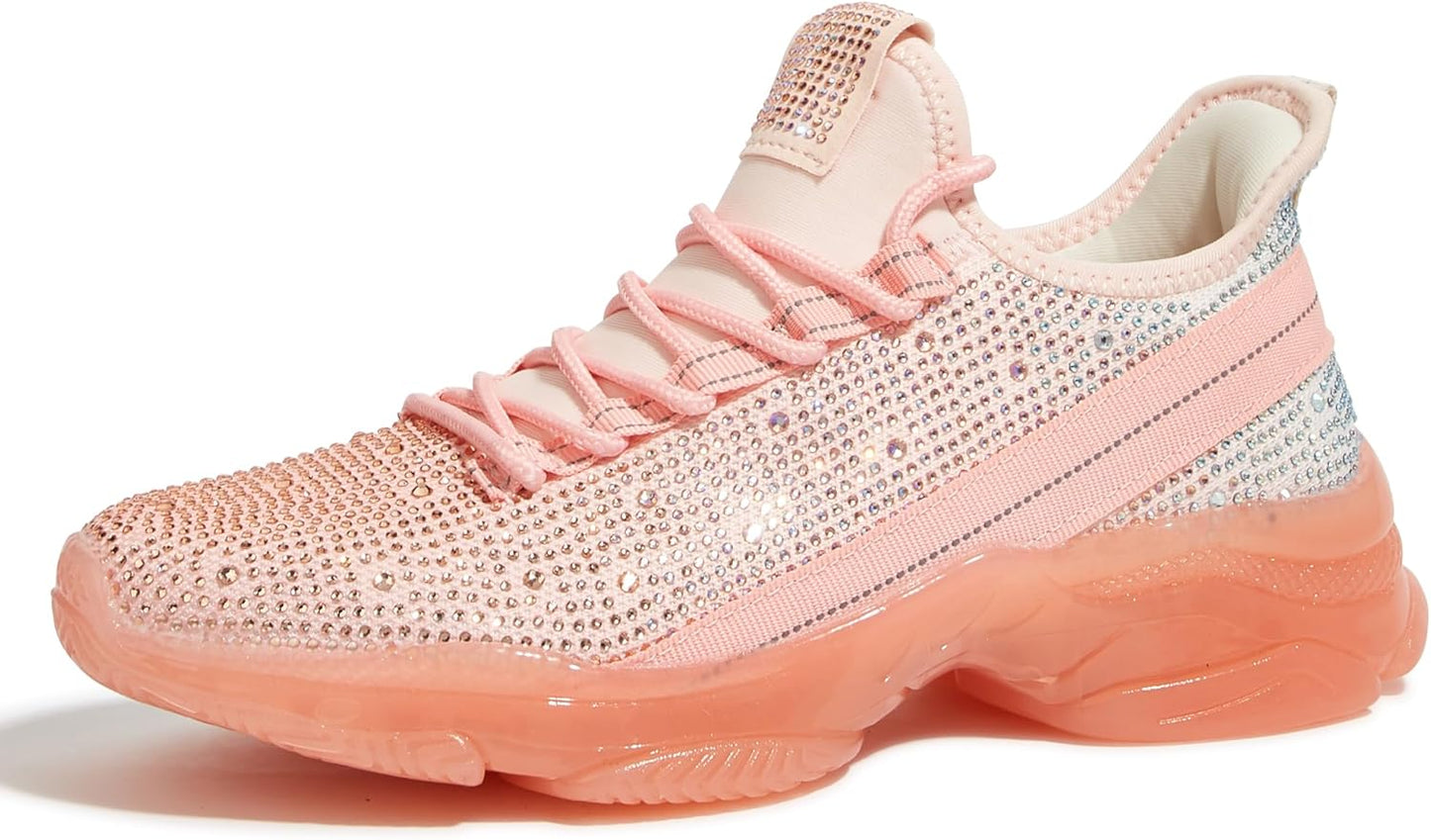 BELOS Women's Rhinestone Mesh Slip On Walking Shoes for Style