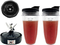 Blender 24 oz Cups with Lids & 6 Fins Female Blade Replacement - Nutri
