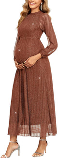 Maternity Sparkly Mesh Dress Halter Neck Sleeveless A Line - Elegant
