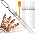 Kabob Skewers 17in 12 Pack Stainless Steel - Push Slider, Double-Prong