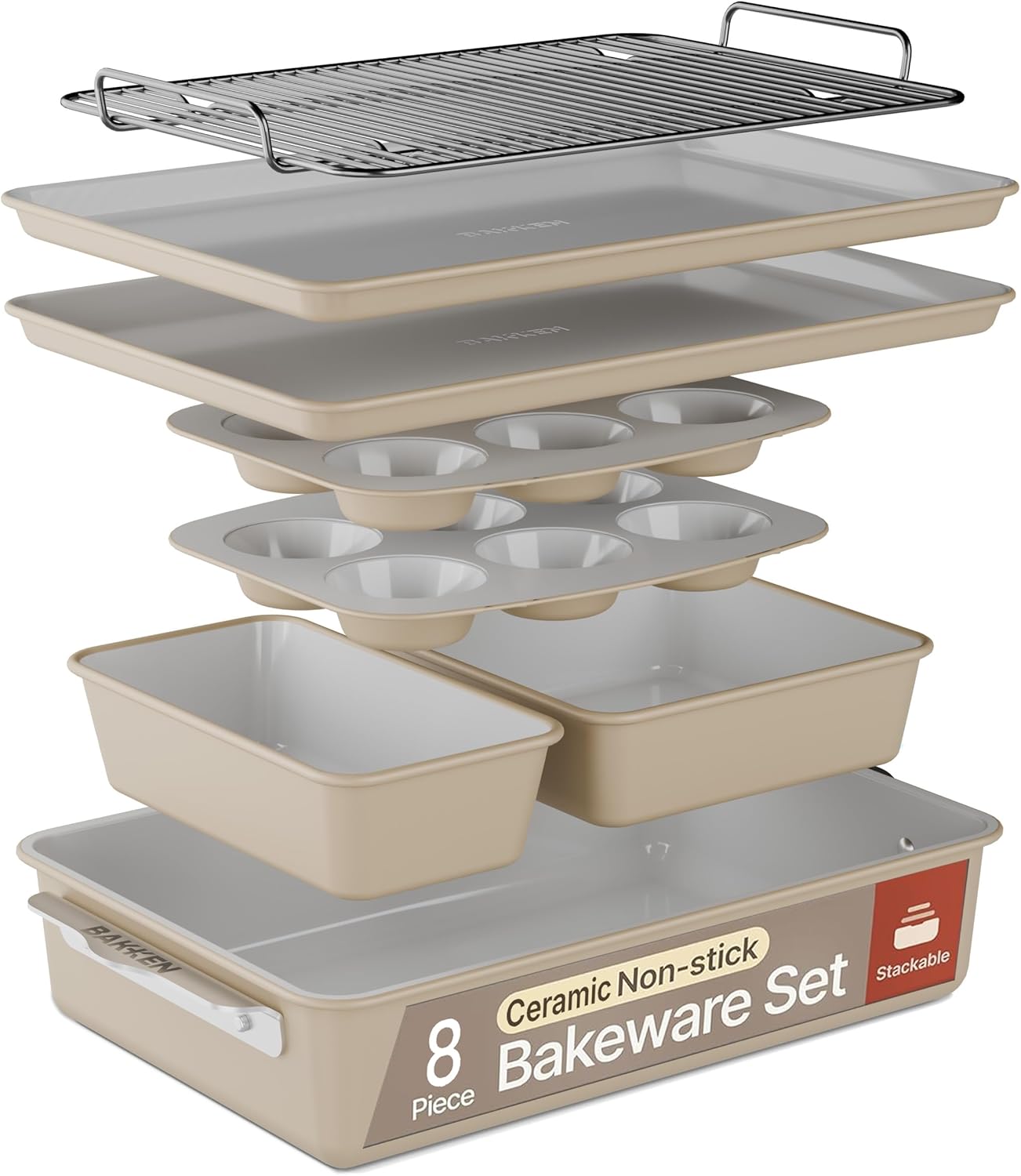 Bakken 8-Piece Ceramic Coated Bakeware Set for Every Baker
