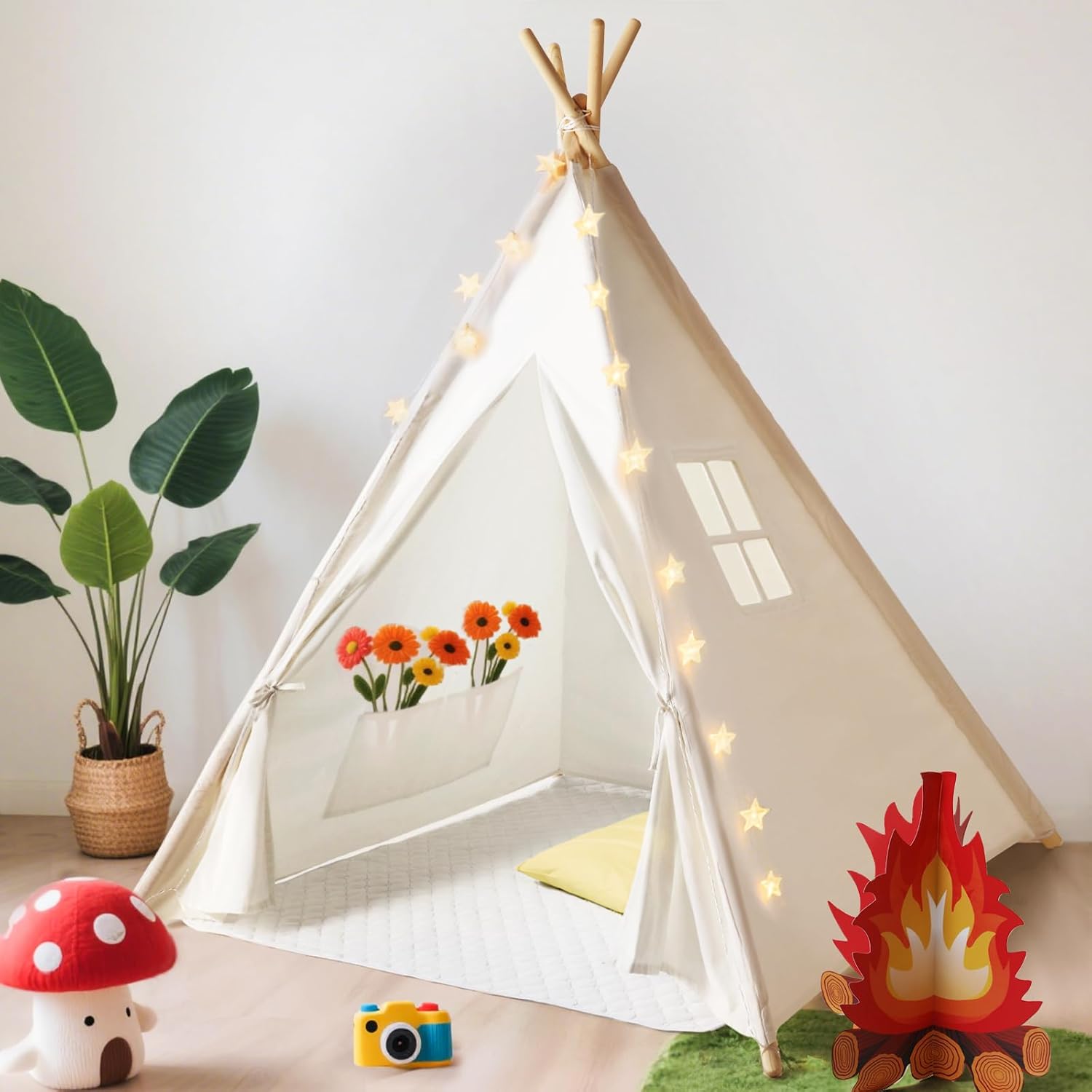 Little Dove Teepee Tent for Kids - Foldable Play Tent with Lights
