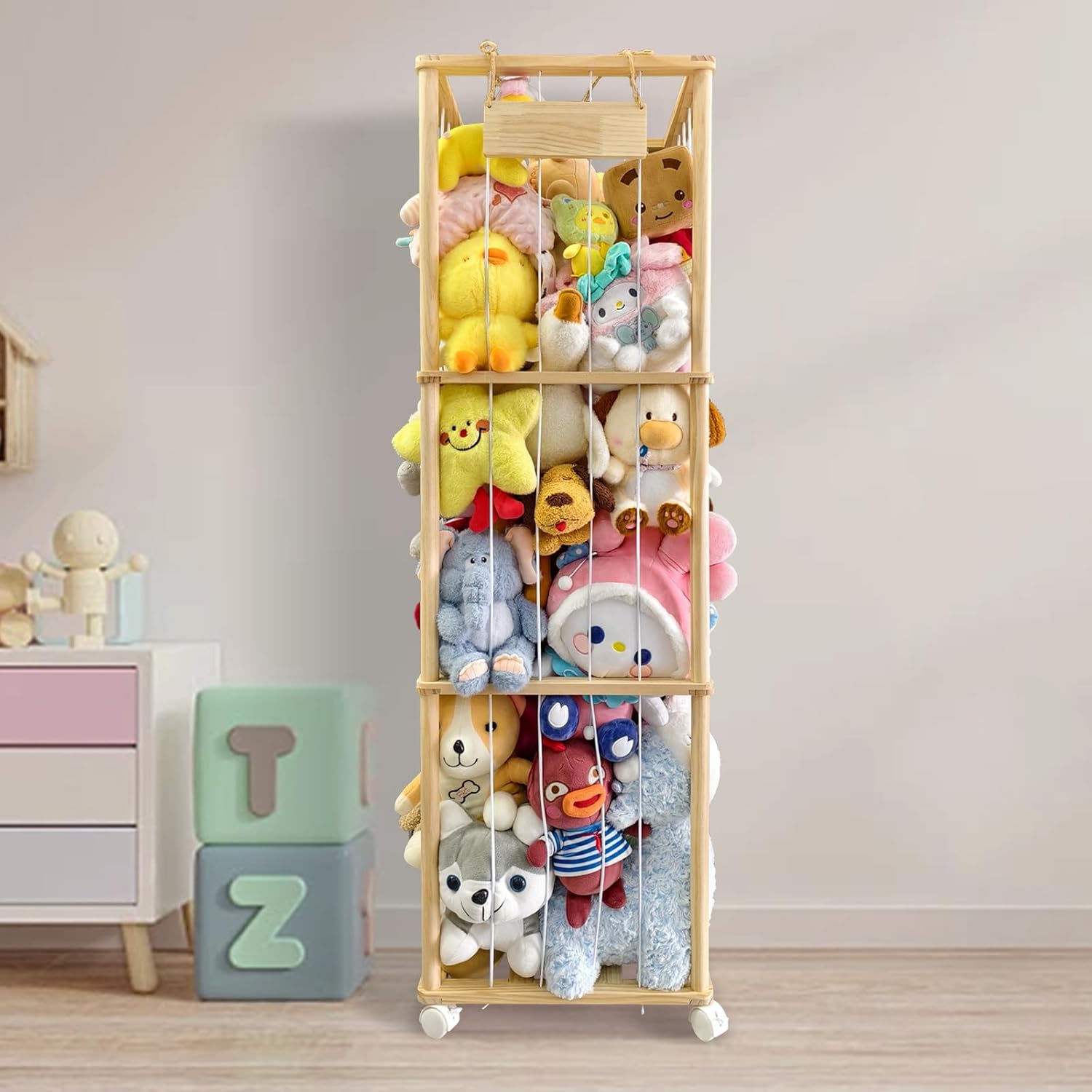 Wooden Stuffed Animal Storage Zoo for Kids Plushie Organizer