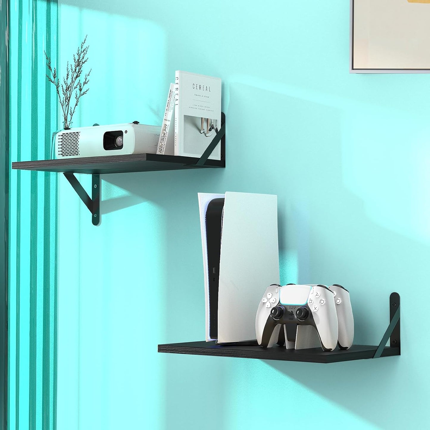 Projector Shelf - All Black Floating Wall Mount for Projectors
