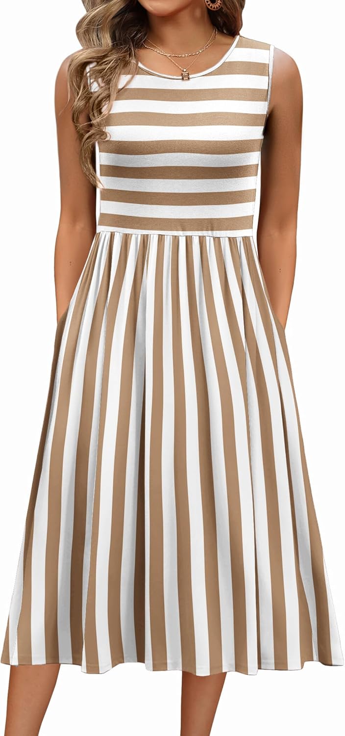 Zeagoo Women's Summer Tank Midi Dress with Pockets for Style