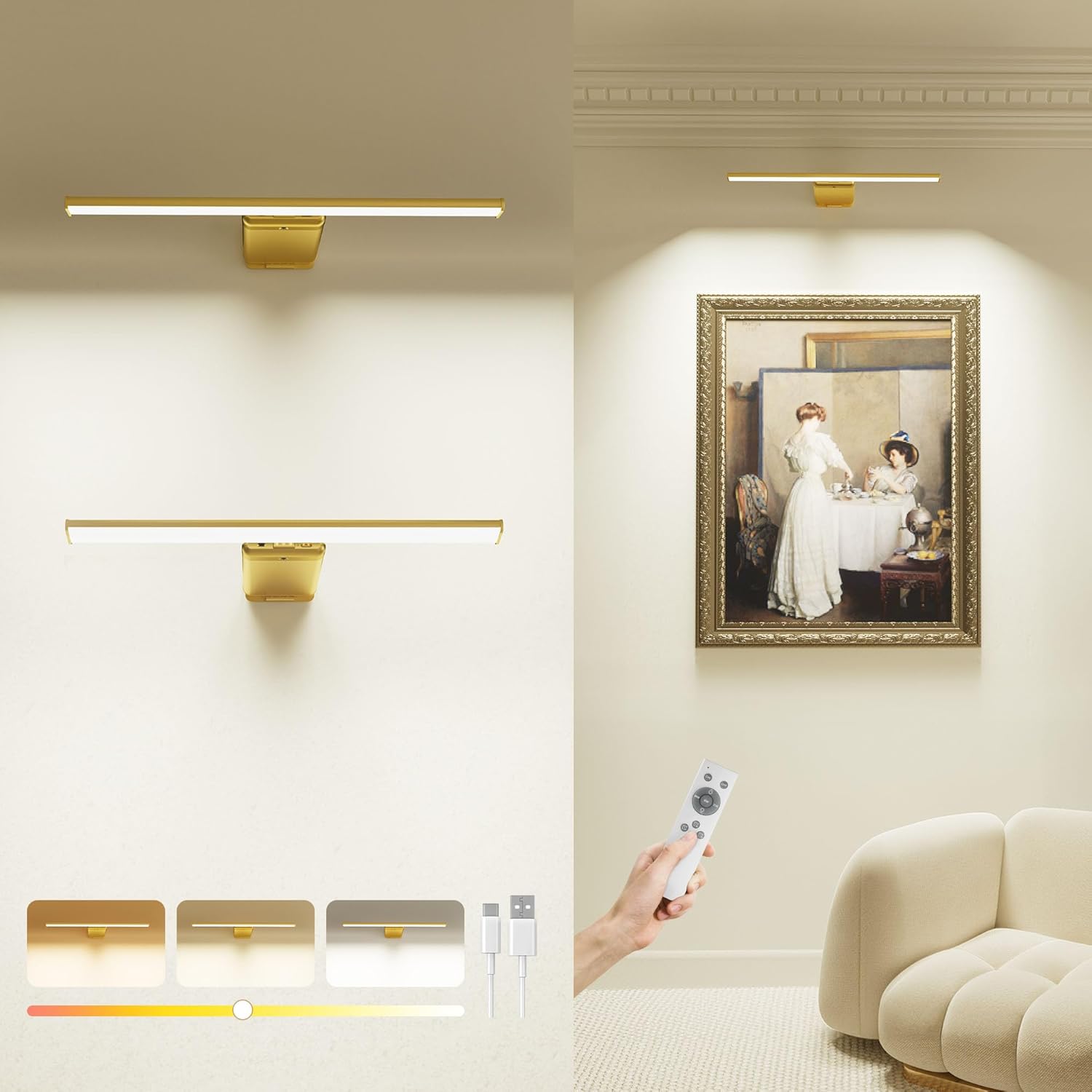 Rechargeable 12000mAh Picture Light for Art Display with Remote